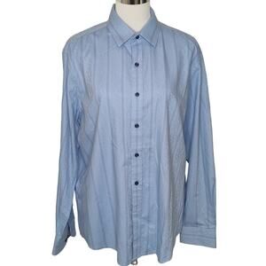 Tasso Elba shirt long sleeve button up blue pinstripe scroll floral Large